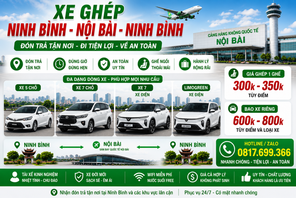 Dịch vụ xe ghép Hà Nội – Nội Bài uy tín, đón trả tận nơi 1 xe tiện chuyến hà nam