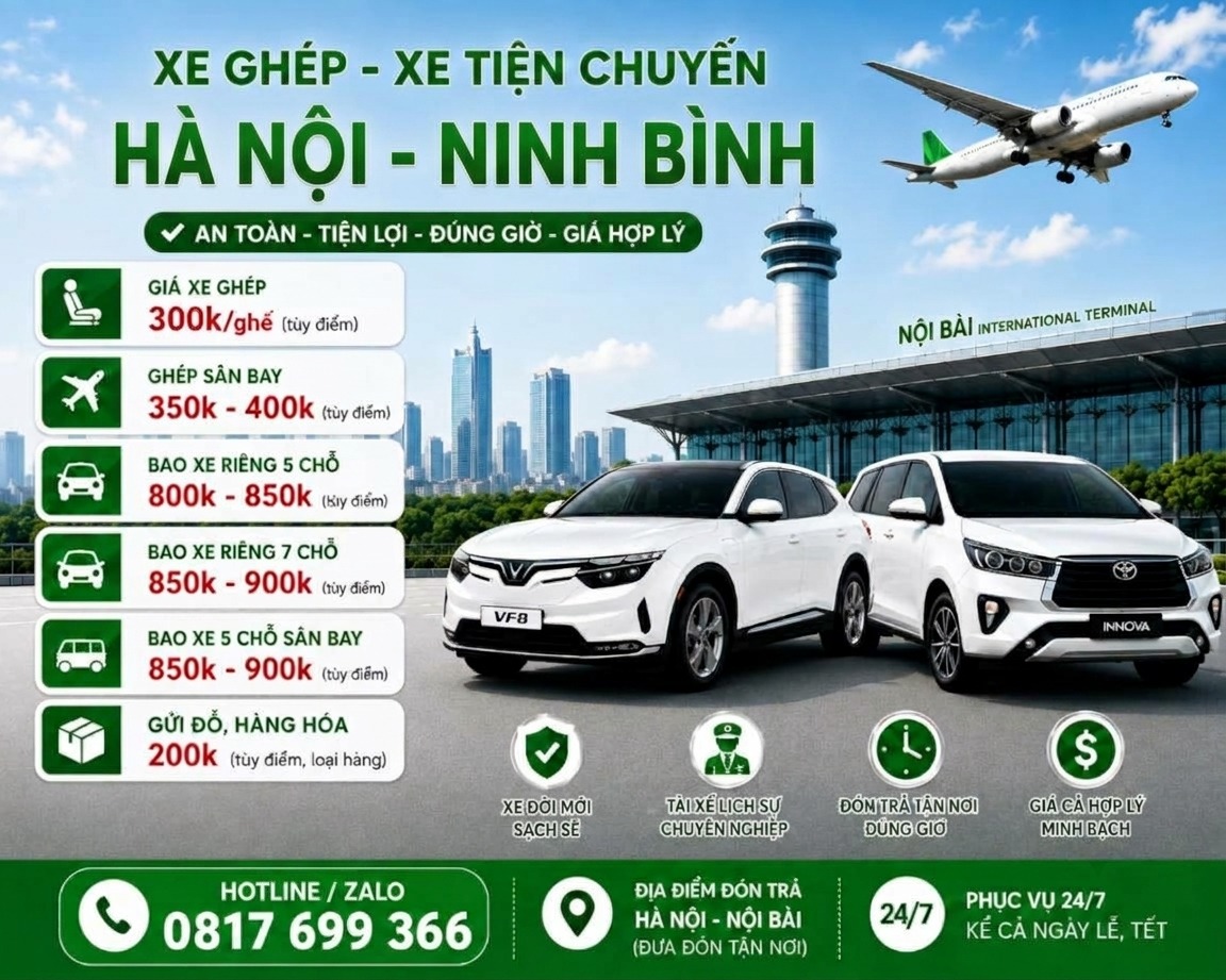 Xe tiện chuyến Hà Nam đi Hà Nội và sân bay Nội Bài